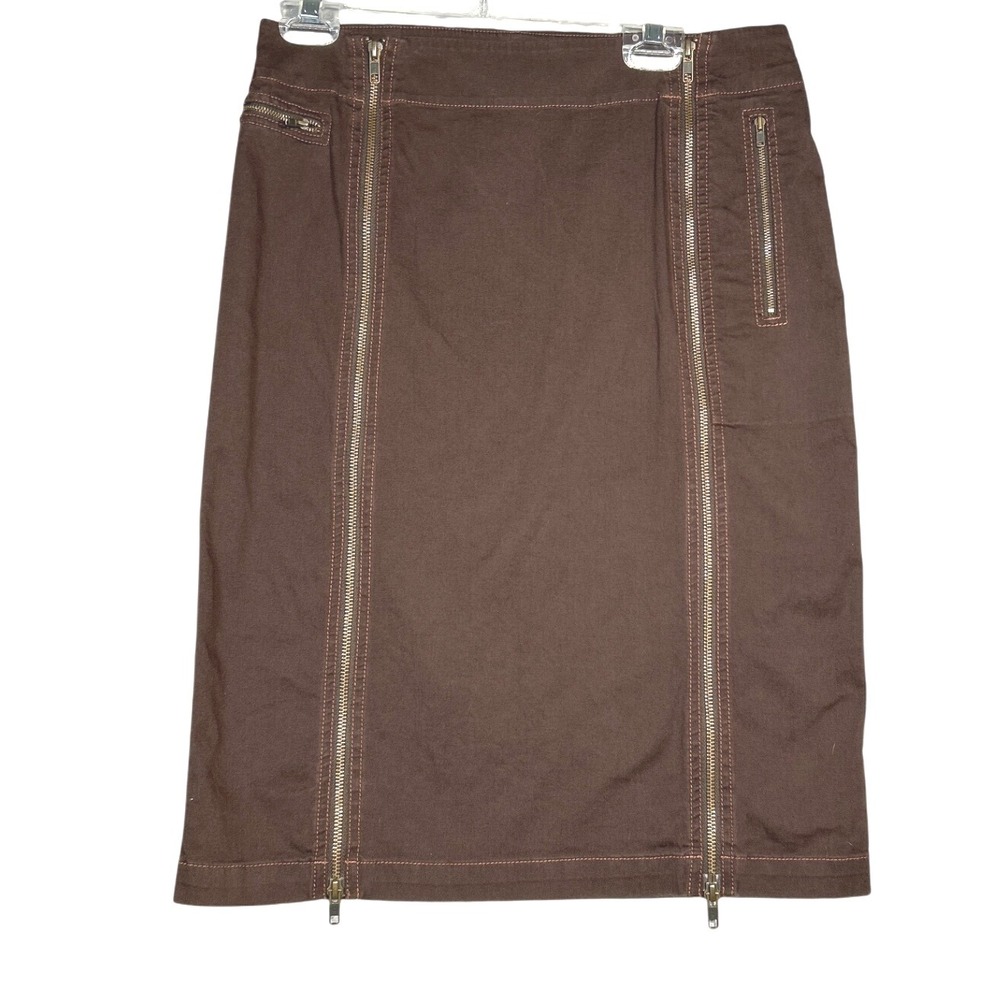 Audrey Talbott Caramel Brown Pencil Skirt Front Panel Zips Edgy Vtg Size 6